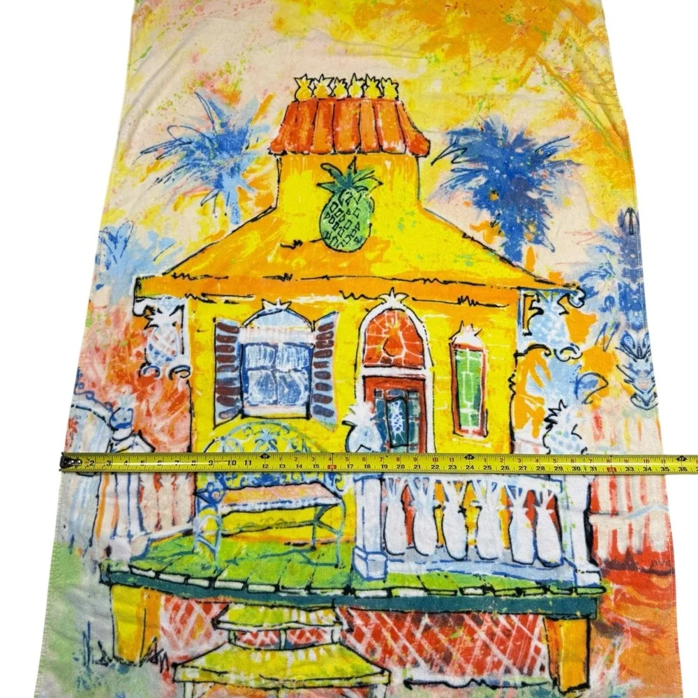Leoma Lovegrove Beach Towel Colorful Pineapple Town House Tropical Art Cotton