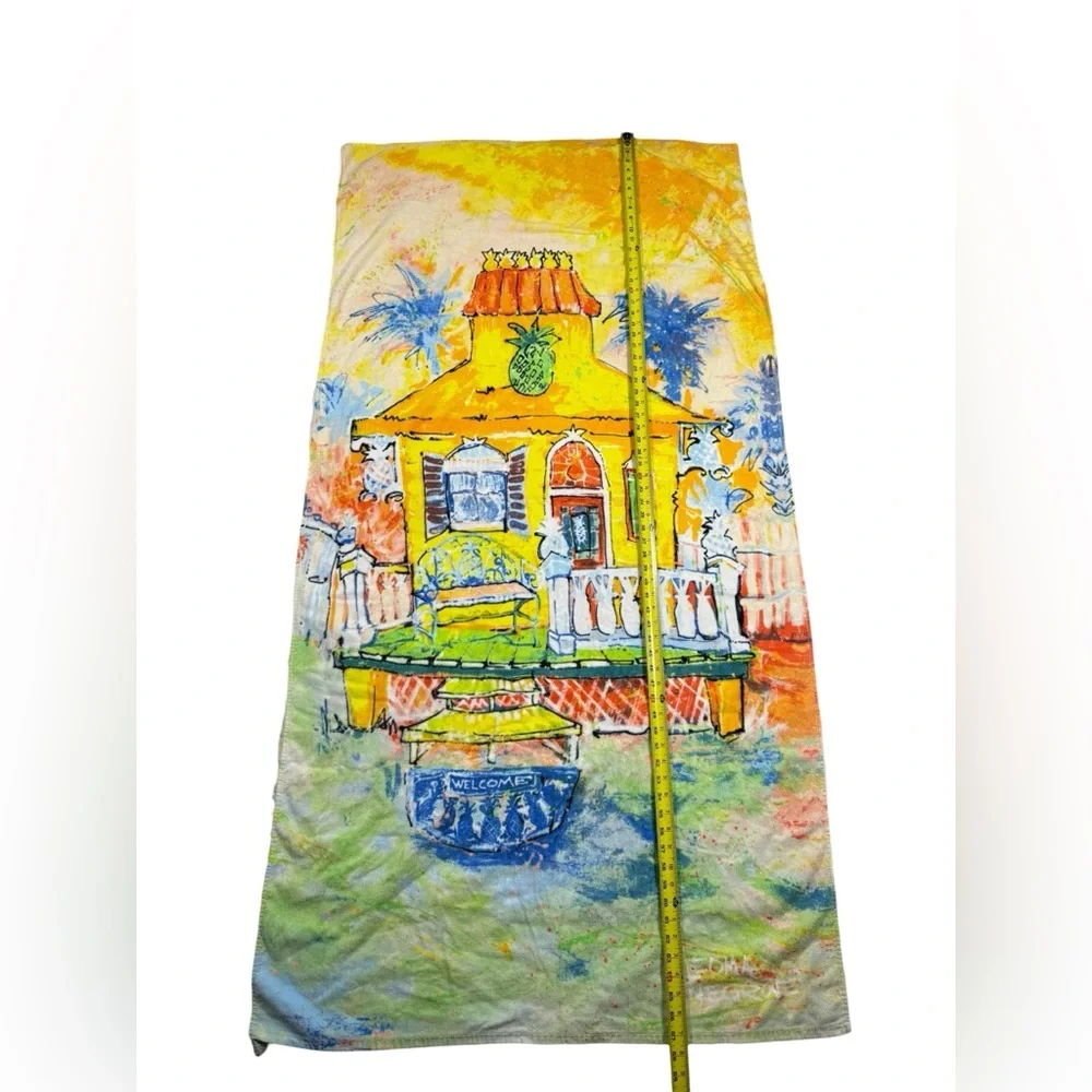 Leoma Lovegrove Beach Towel Colorful Pineapple Town House Tropical Art Cotton