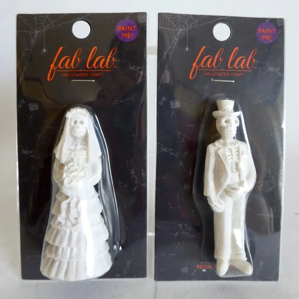 NEW FAB LAB SKELETON BRIDE & GROOM PAINTABLE CAKE TOPPER RESIN FIGURES
