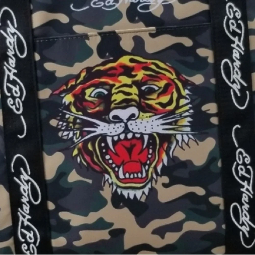 Ed Hardy camo Tiger gym travel unisex duffel bag NWOT