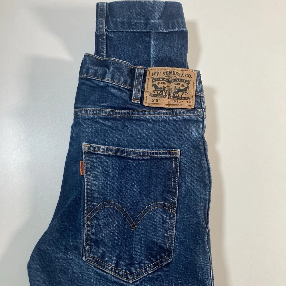 Levi's 510 Jeans 30x31 Orange Tab Slim Dark Wash Faded Denim USA (Tag 32x34)