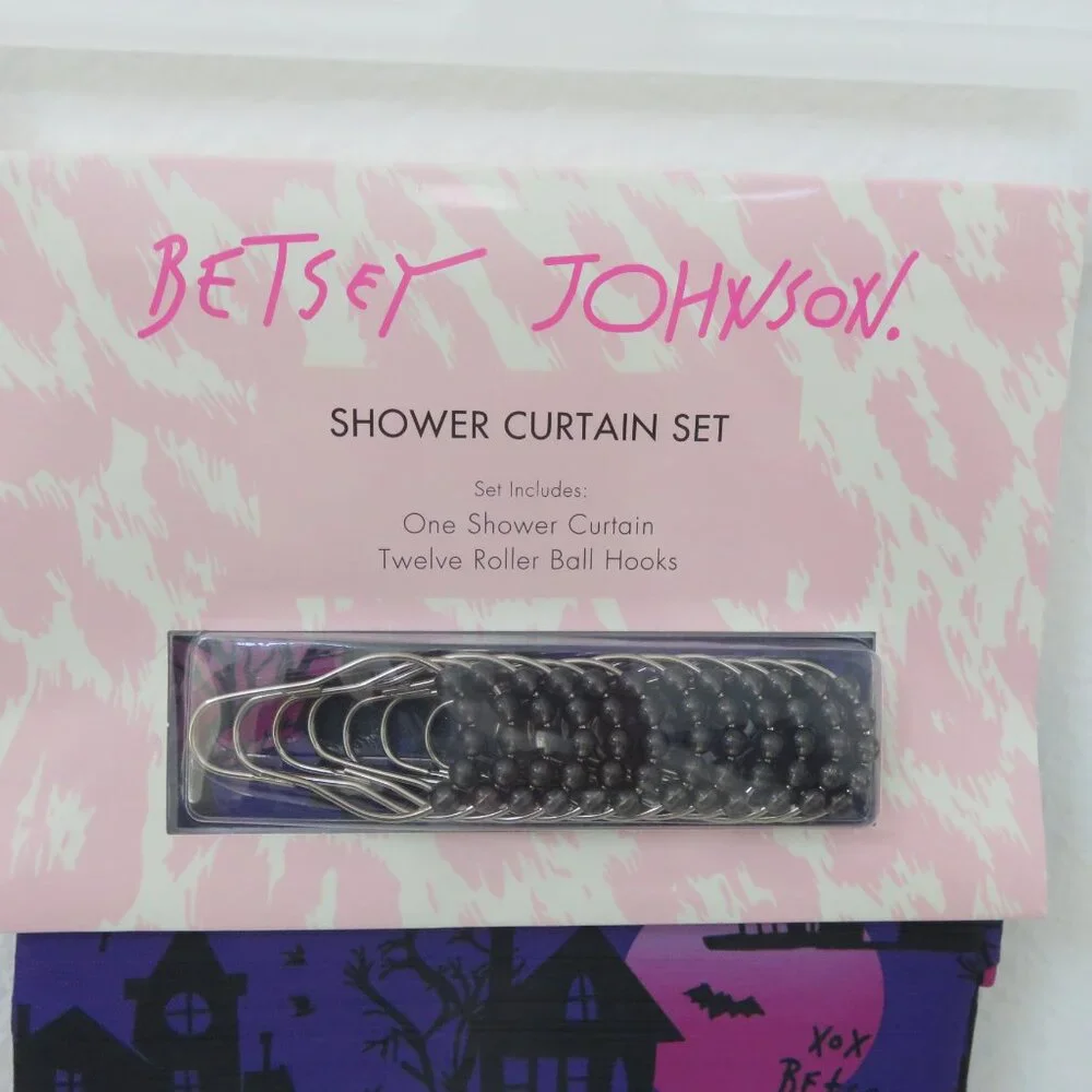 (#114) Betsey Johnson Shower Curtain Haunted Mansion House Halloween 12 Hooks
