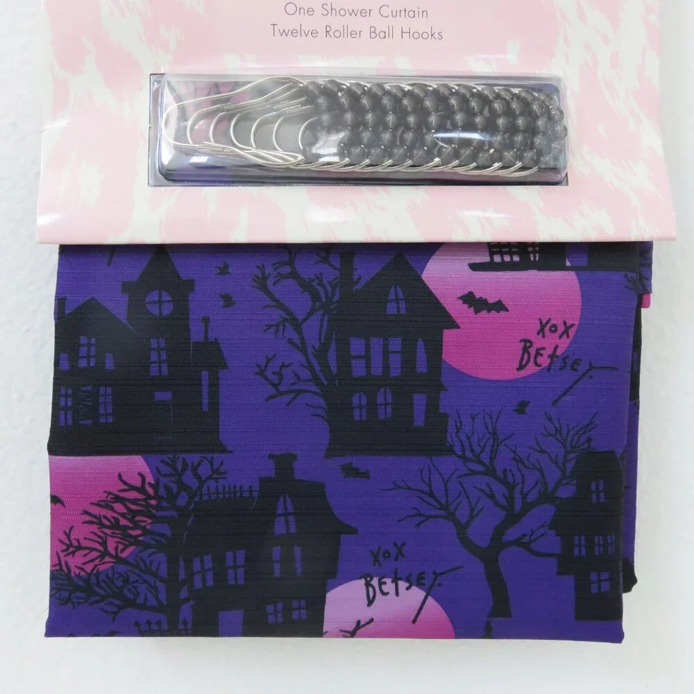 (#114) Betsey Johnson Shower Curtain Haunted Mansion House Halloween 12 Hooks