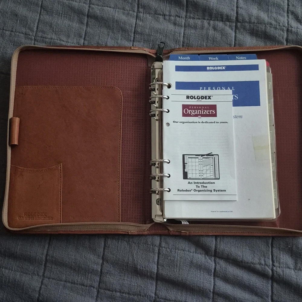 Vintage ROLODEX Zip Around Organizer 90s Saddle Brown leather Planner System
