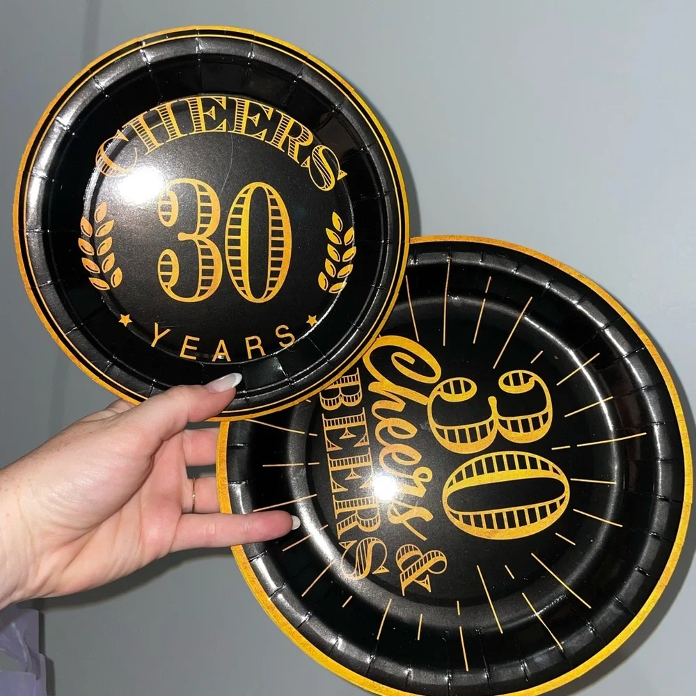 Cheers to 30 Years Black and Gold Party Plates & napkins