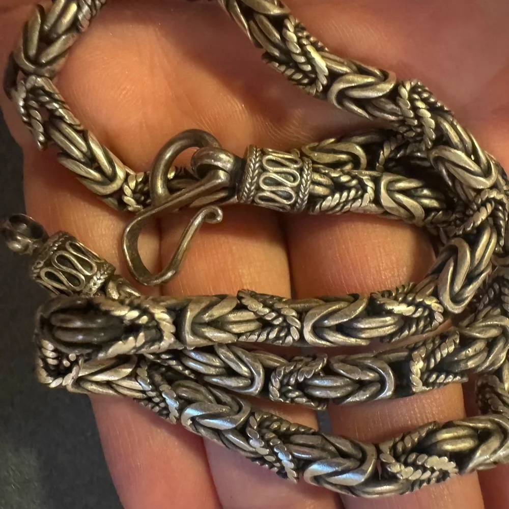 Stunning Vintage Sterling Silver Byzantine Chain Necklace