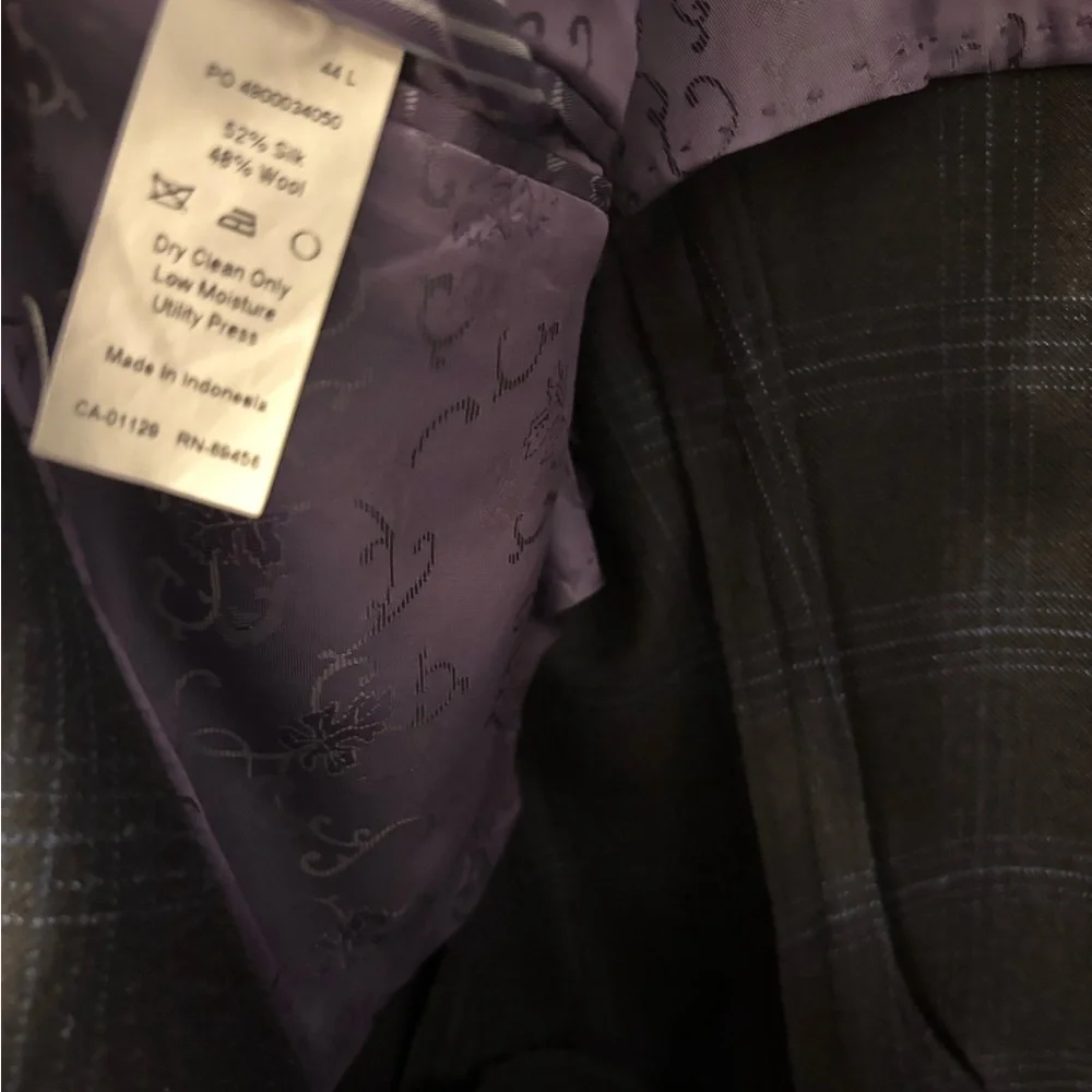 Tallia 2-Button Side Vent Wool Silk Plaid Suit Men's 44 L
