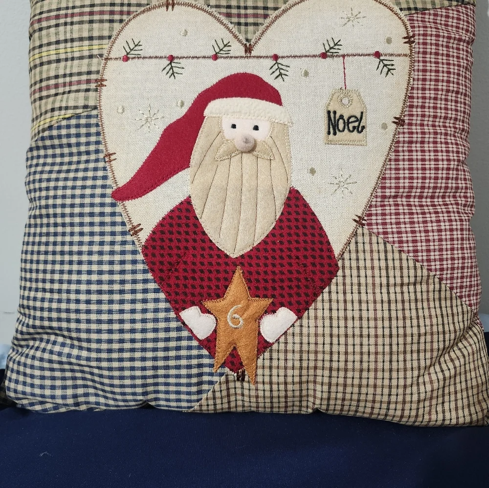 Festive Santa Patchwork Pillow Primitive Country