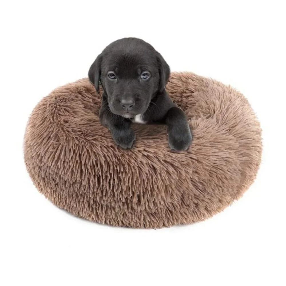 16 Inches Round Plush Pet Bed for Dogs Fluffy Soft Warm Calming Dog Bed Sleeping