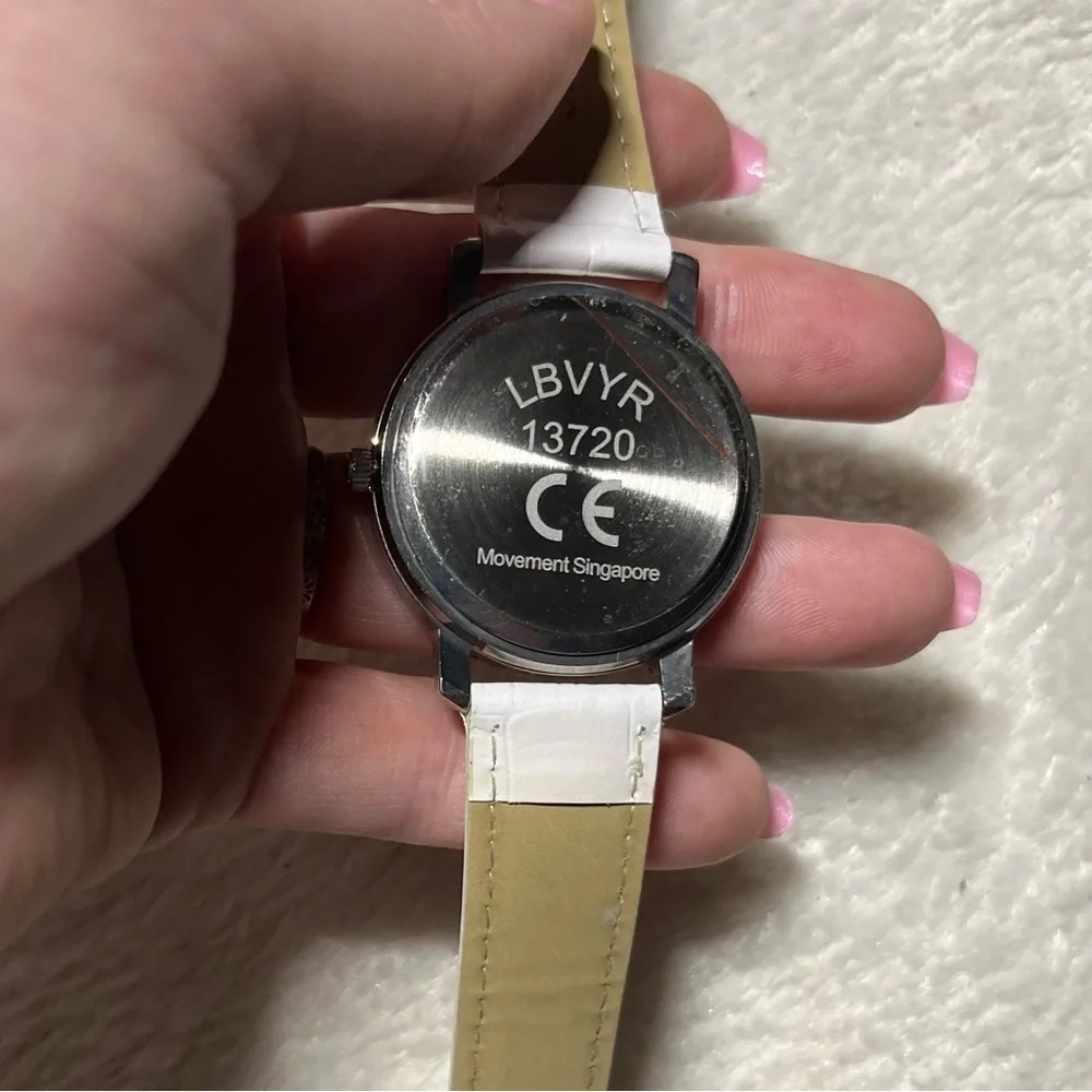 Vintage LBVYR Watch Flower Print Crystal Watch Silver Toned