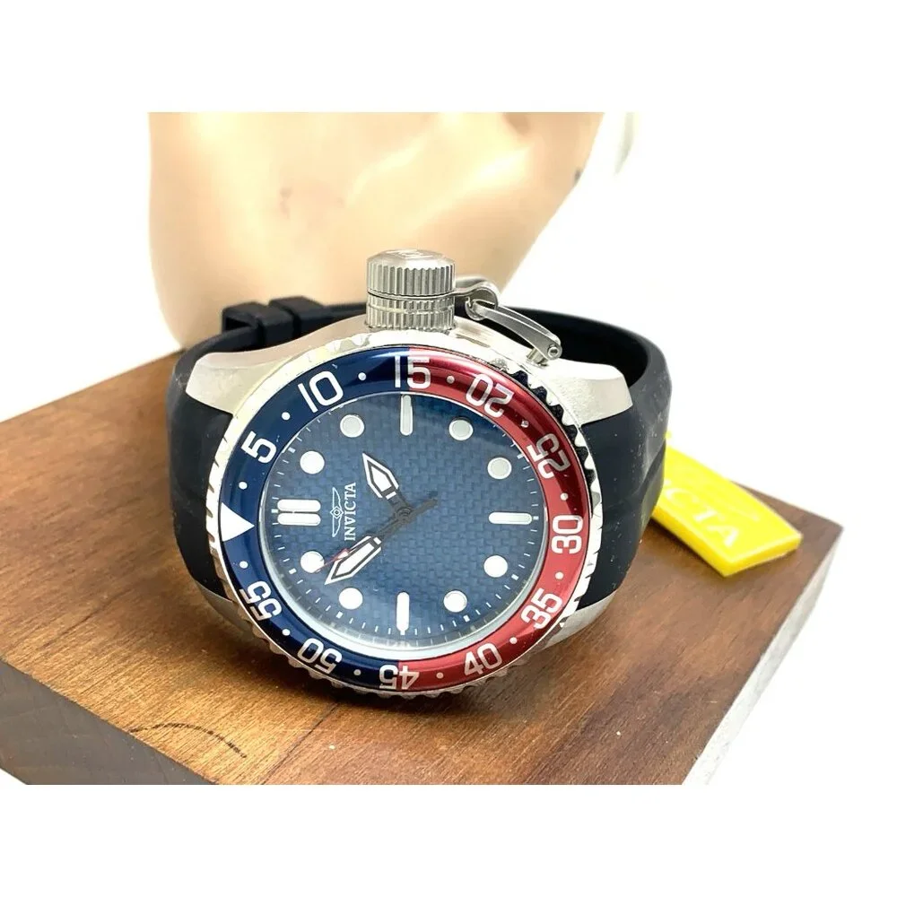 Invicta Mens Watch 35658 Pro Diver Quartz Blue Dial Pepsi Bezel Rubber Band 50mm