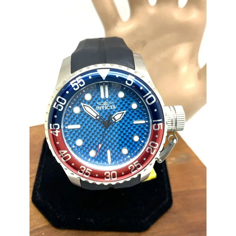 Invicta Mens Watch 35658 Pro Diver Quartz Blue Dial Pepsi Bezel Rubber Band 50mm