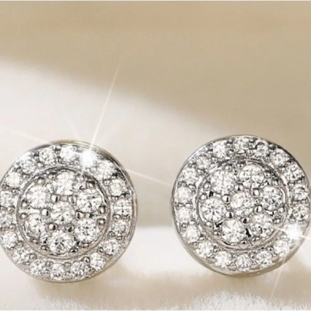 Exquisite‎ 925 Silver Plated Round Cut Zircon Stud Earrings For Women Bridal