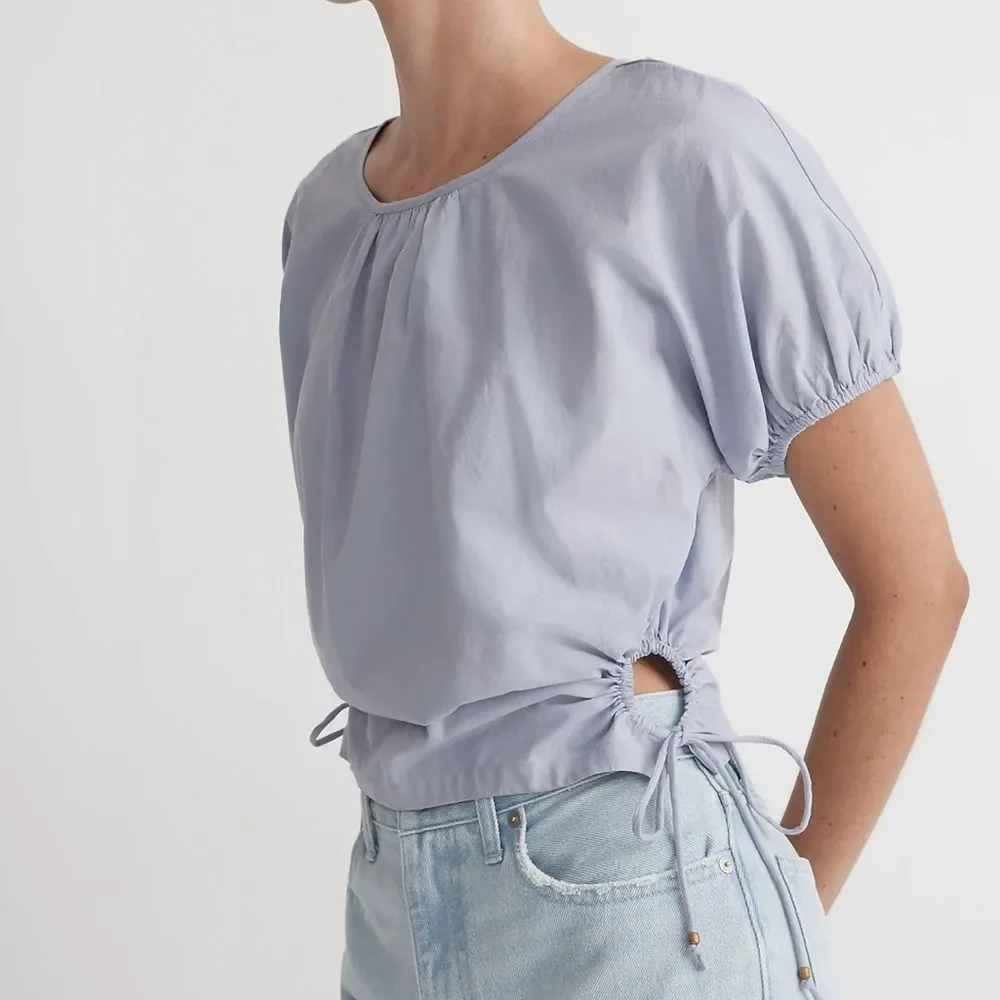 Madewell NWT Embroidered Poplin Puff-Sleeve Cutout Crop Top XXS