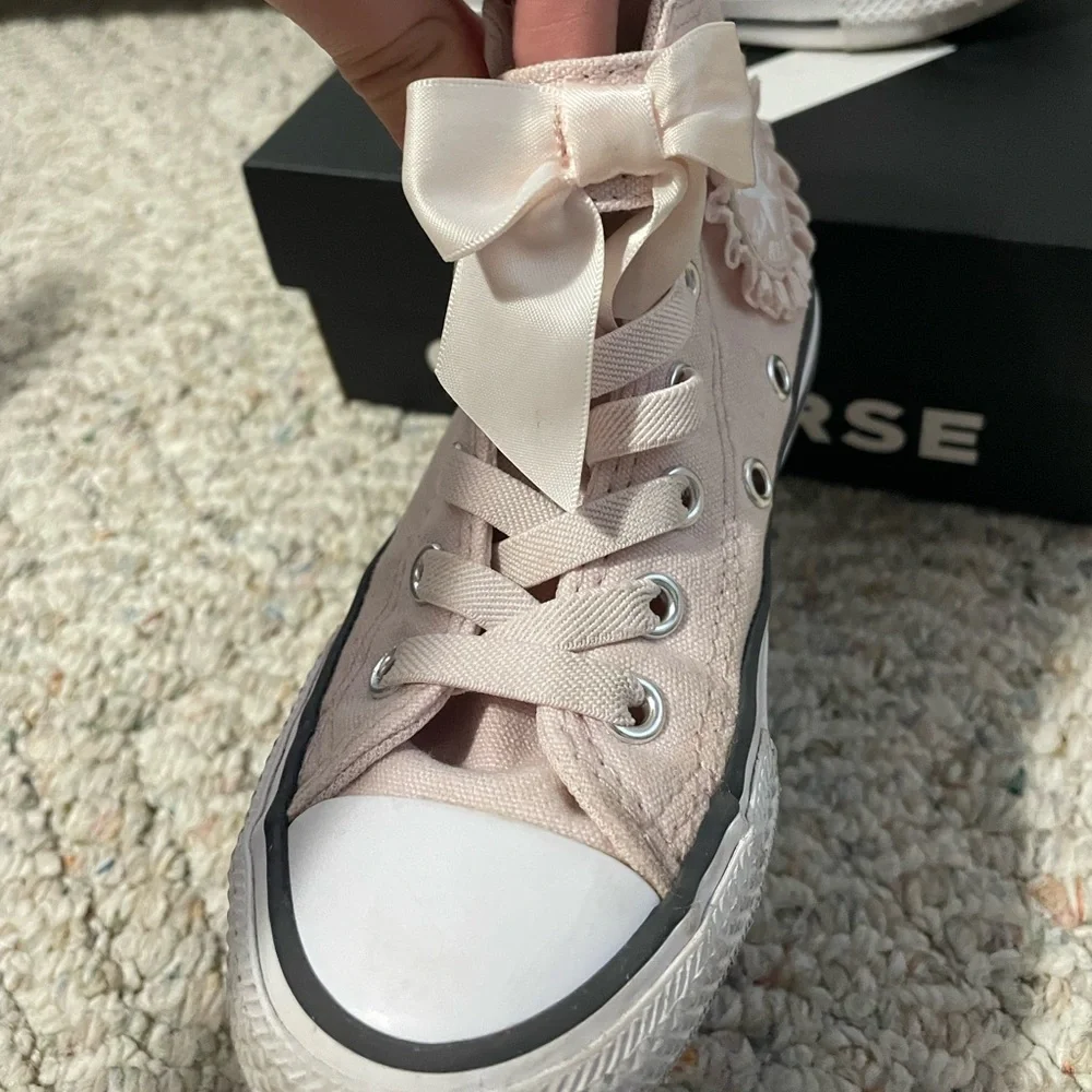 Converse Light Pink High-Tops with Bow Accents 🎀