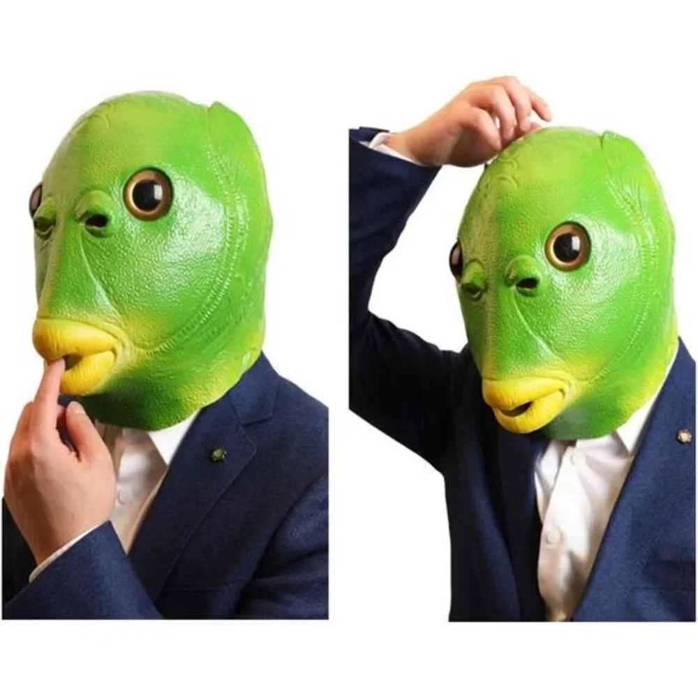 Green Fish Mask Funny Latex Full Head Realistic Mask Fancy Dress for Halloween