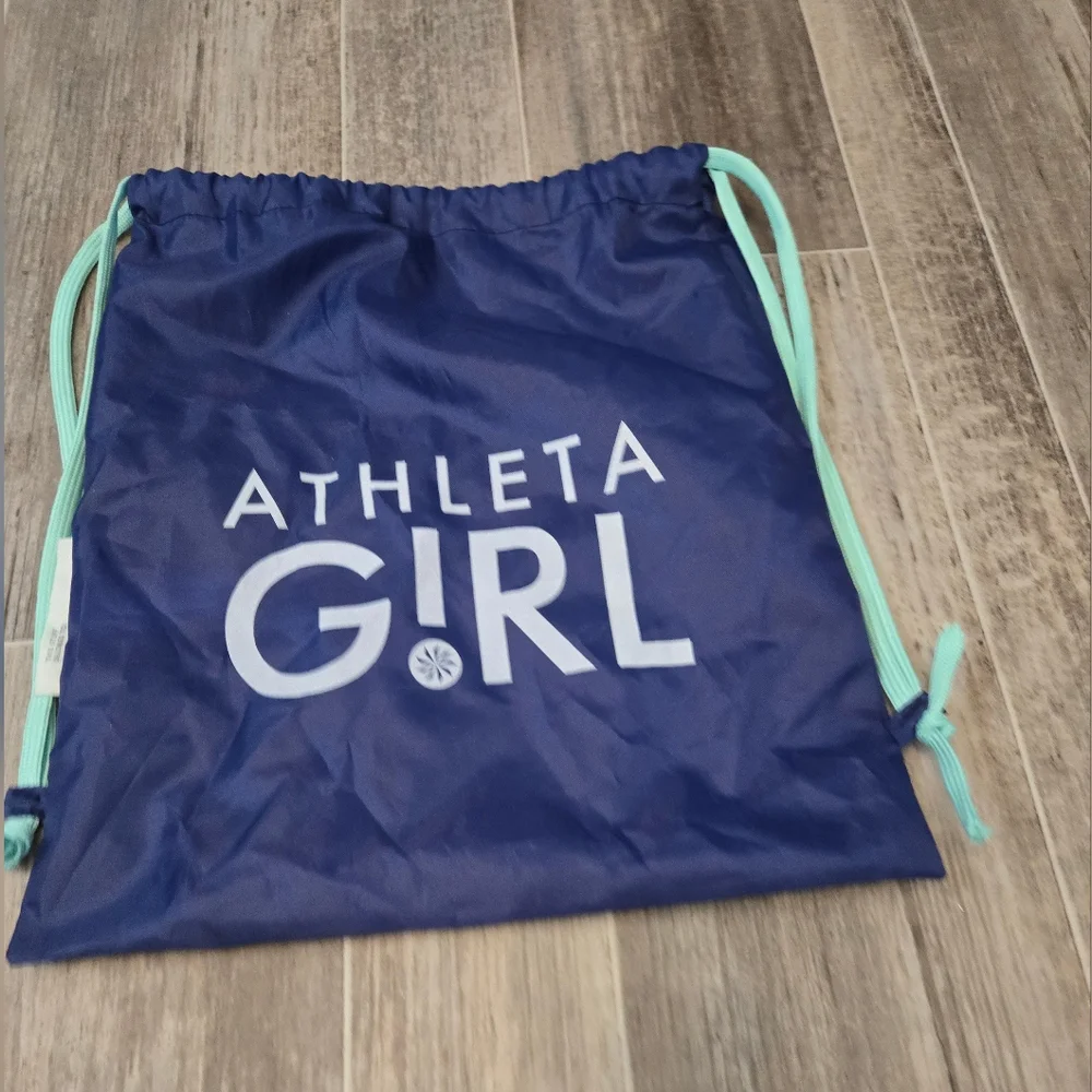 Athleta Girl Blue Drawstring Bag with Teal Straps 15.5