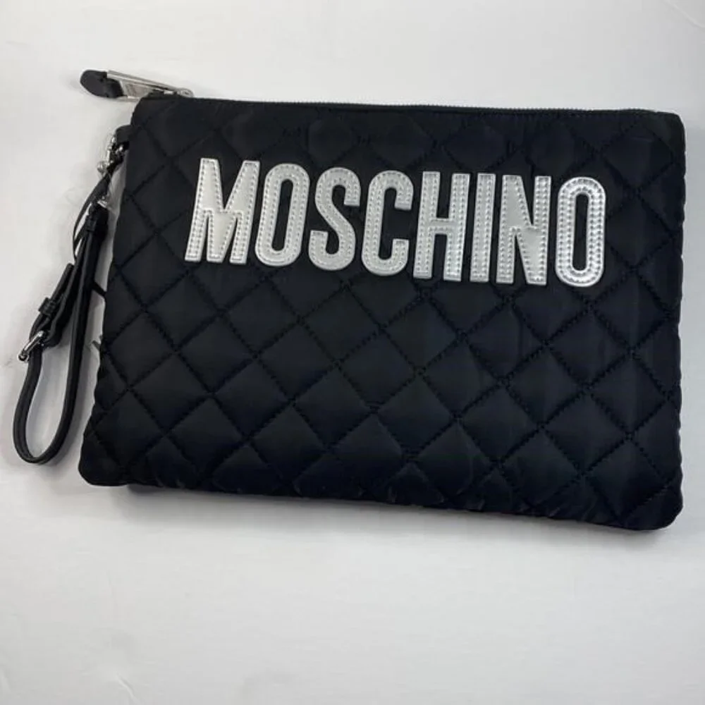 New 💯 Authentic Moschino quilted logo clutch bag