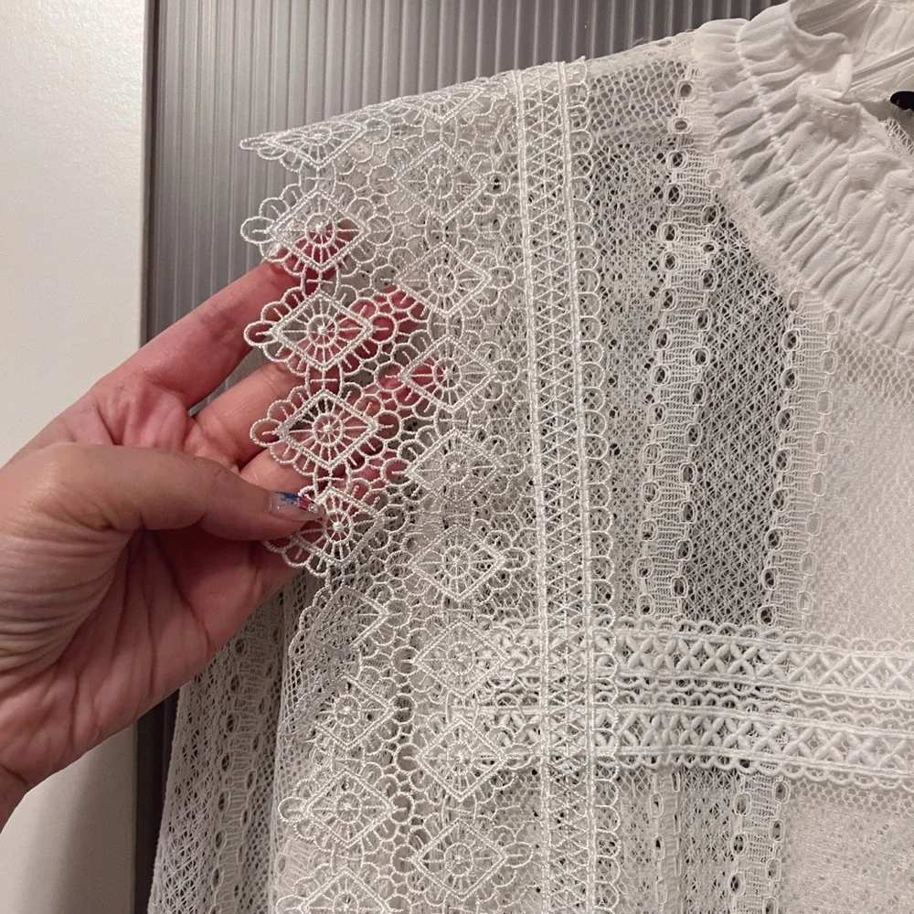 NWOT Zara White Lace Sheer Blouse Top Size S
