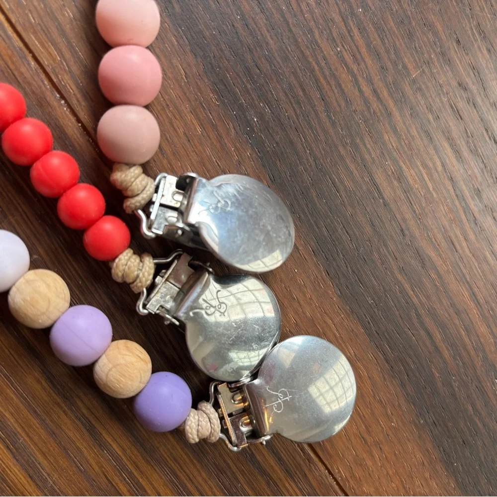 Vibrant Beaded Pacifier Clips Set of 3