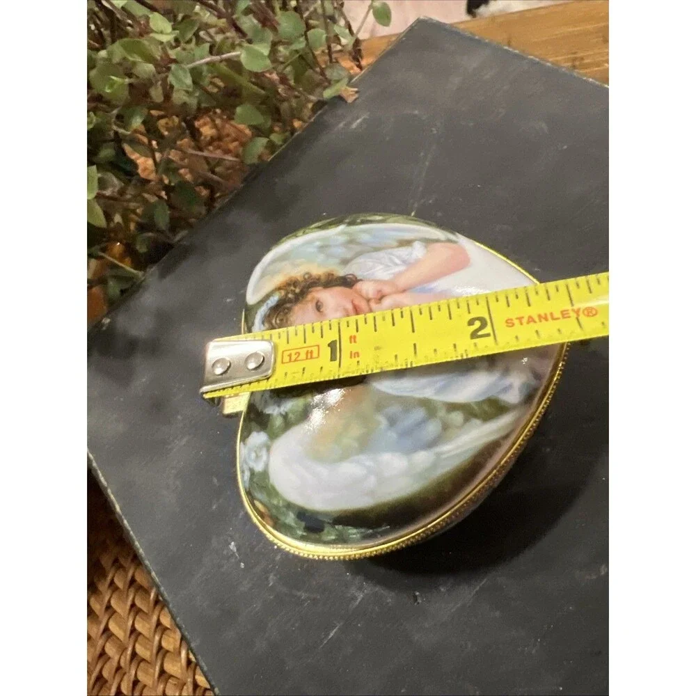 Limoges Style Porcelain Hinged Lid Trinket Jewelry Box Vintage Cherub, Angel