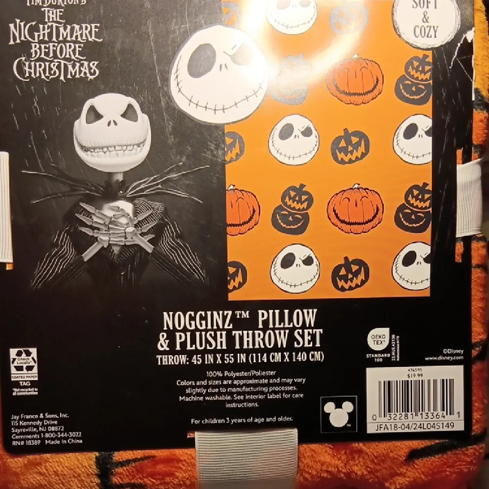 Disney Jack Skellington Plush Throw Set - Black and Orange
