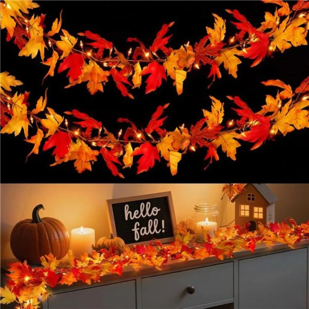 Fall Decorations for Home 9 FT Battery Operated Fall Garland with Lights