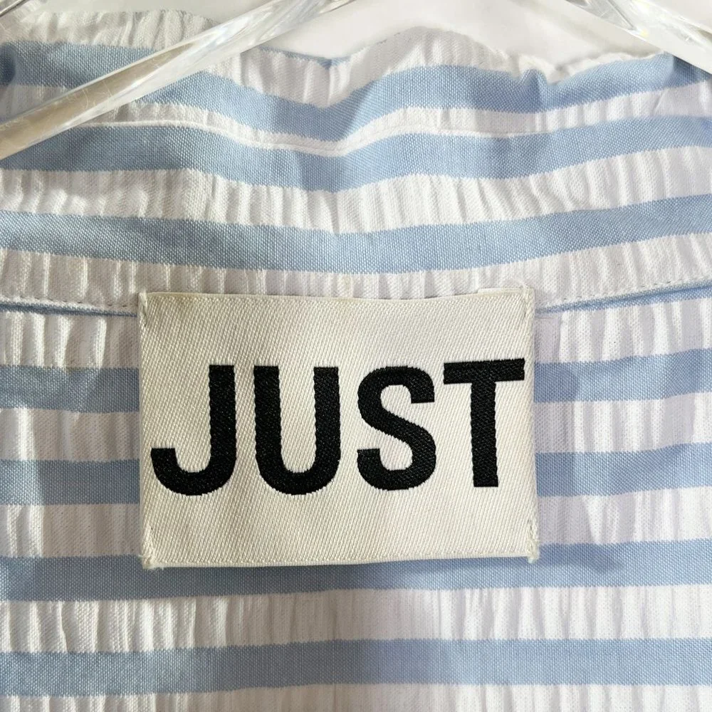 Just Female Seersucker Blue and White Striped Blouse