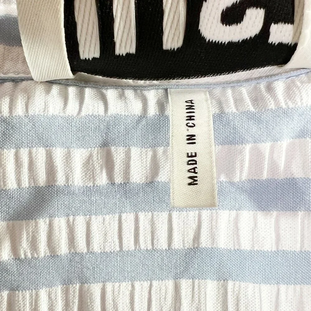 Just Female Seersucker Blue and White Striped Blouse