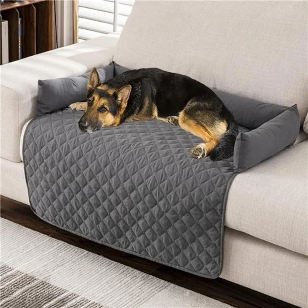 Calming Dog Bed Mat for Couch, Calming Dog Couch Bed with 3 Side Dog Pillow
