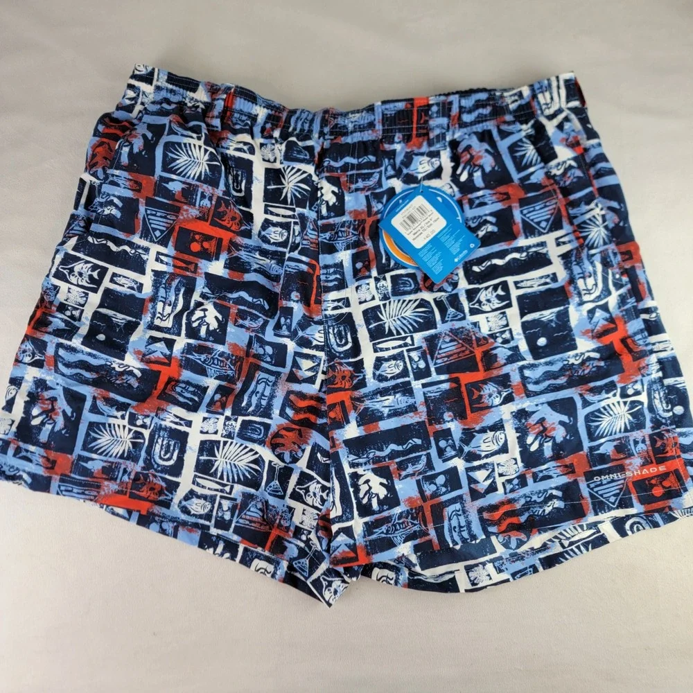 Columbia Mens Super Backcast Water Shorts XL Blue Tropical Print Swim Trunks NEW