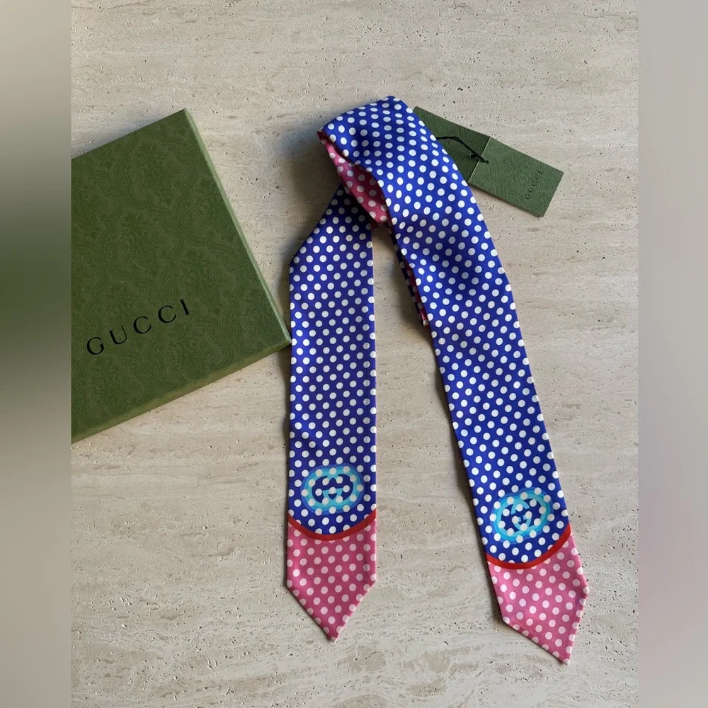 NWT GUCCI POLKA DOT PRINT SILK HEADBAND / HEADSCARF SZ/S