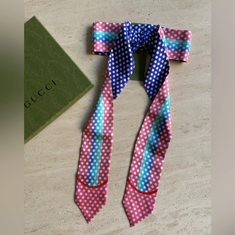 NWT GUCCI POLKA DOT PRINT SILK HEADBAND / HEADSCARF SZ/S