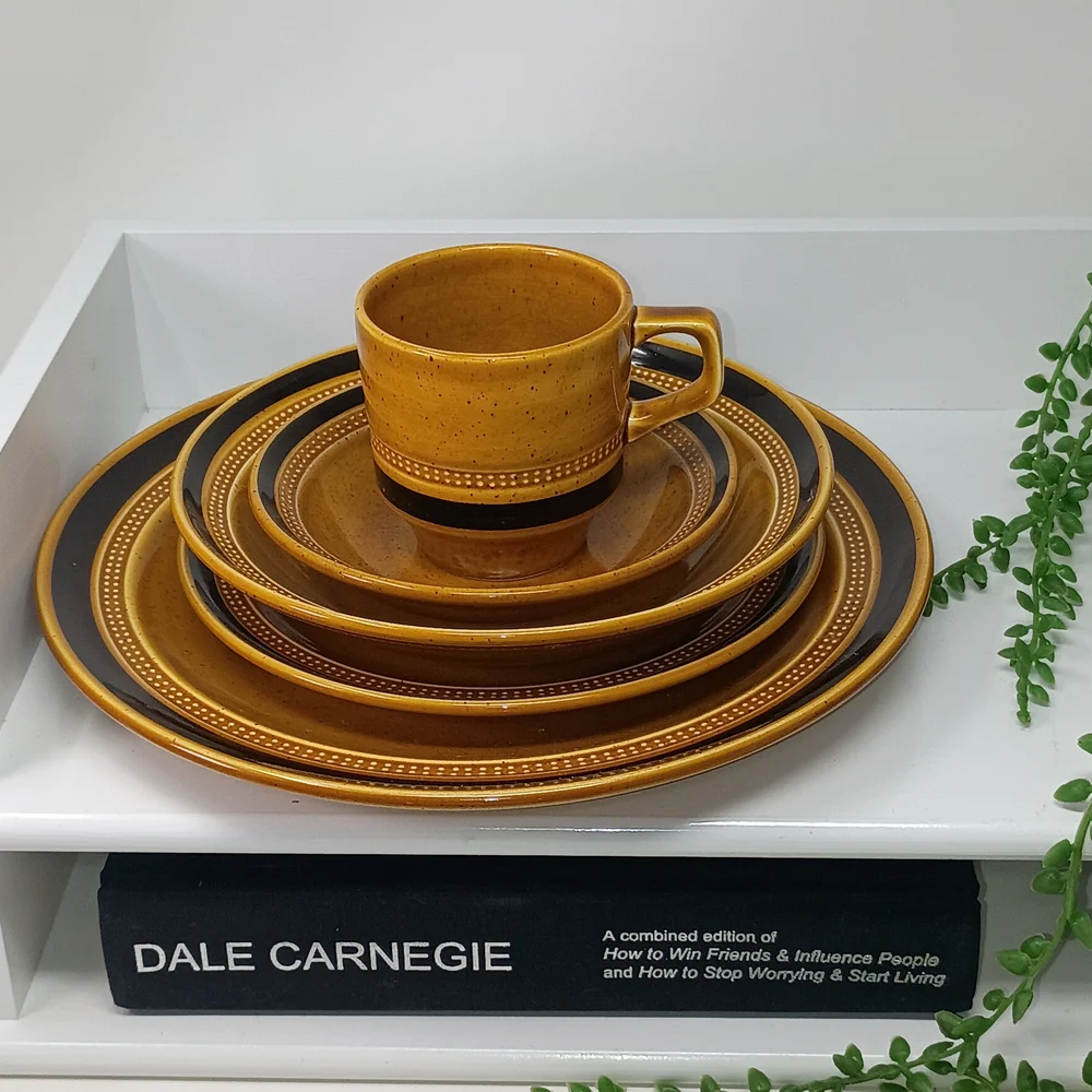 Rustic Stoneware Dinnerware Set - Gold and Black