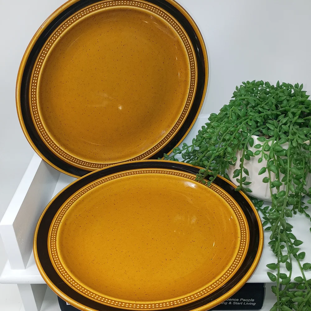 Rustic Stoneware Dinnerware Set - Gold and Black