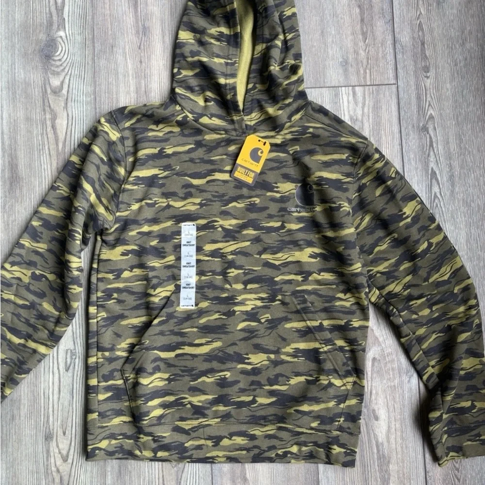 NWT- Carhartt Boys Camo Hoodie Graphic Long Sleeve Sweatshirt Logo Size L 14/16