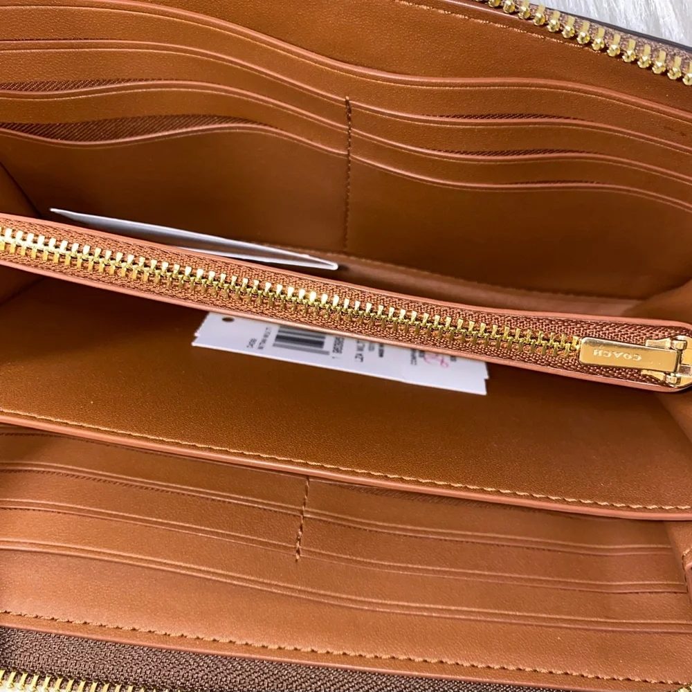 Coach signature with orange print Accordion wallet New