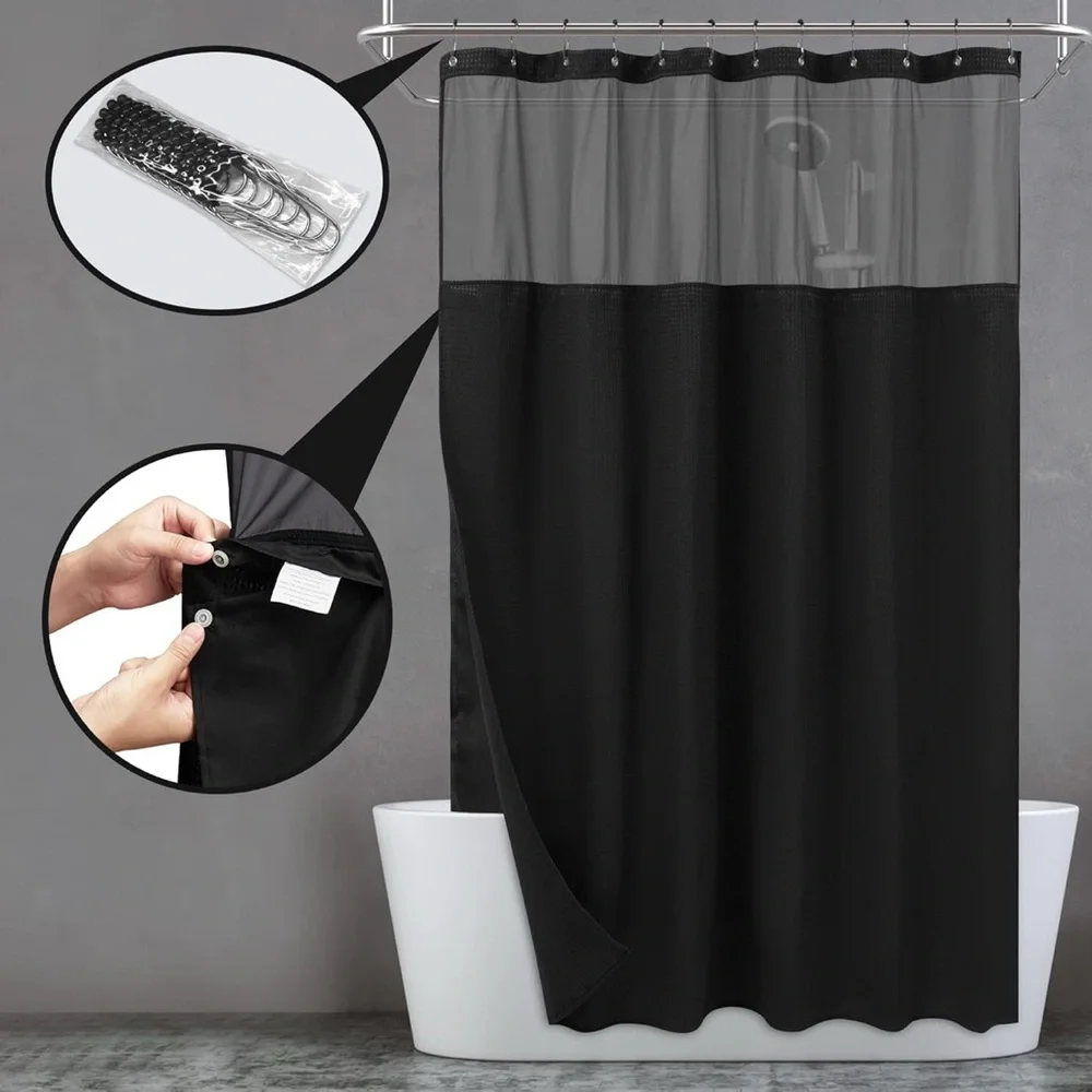 Waffle Weave Shower Curtain with Snap-in Fabric Liner
