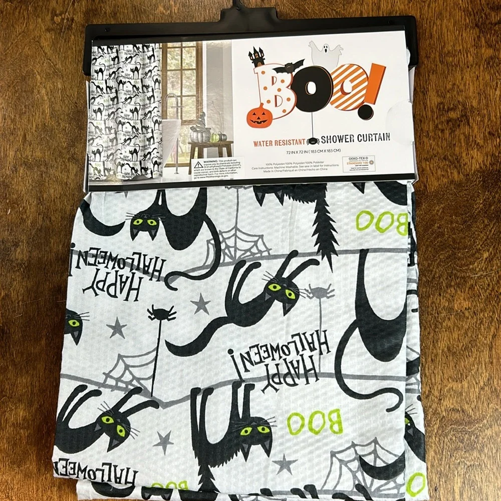 Black cat Happy Halloween shower curtain‎