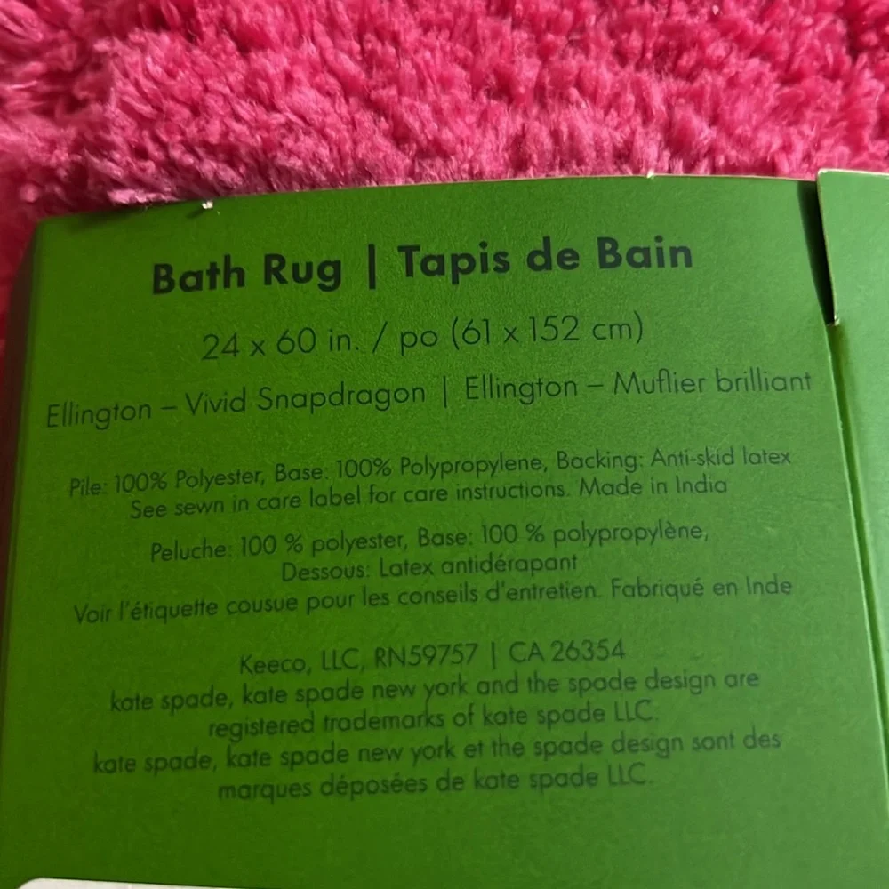 NWT Kate Spade 24 x 60” Hot Pink Bath Rug