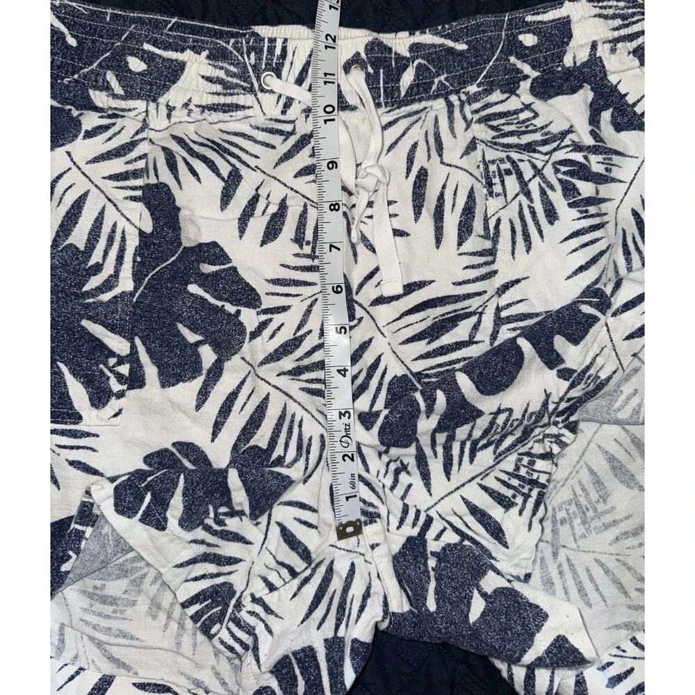 Nautica Womens Linen Blend Pull On Shorts Slant Pockets Size XXL Blue White Palm