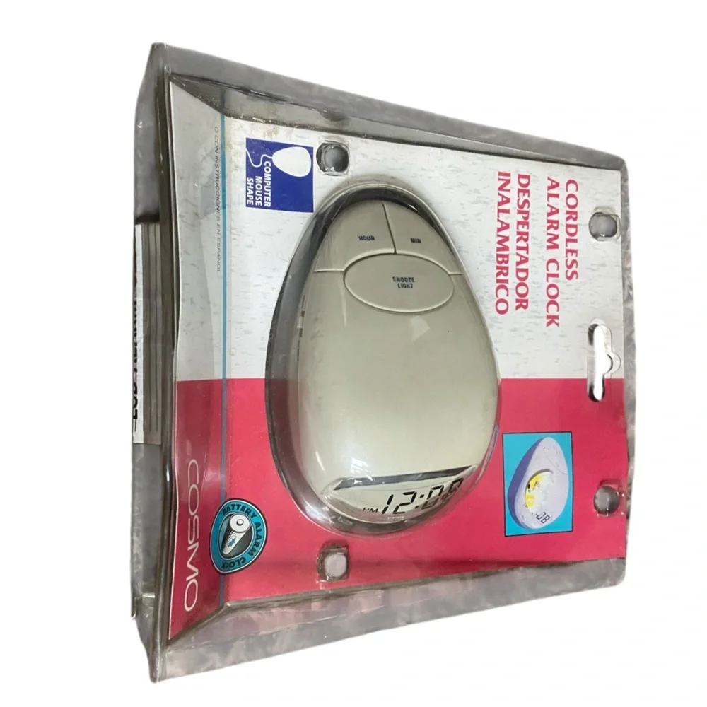 Vintage New In Box Cosmo Cordless Alarm Clock Computer Mouse Shape Battery Power