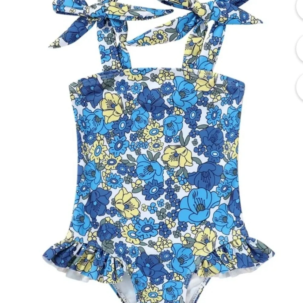 9-12M Baby Girl Swimsuit Blue Floral One-Piece Bathing Suit Summer Chic