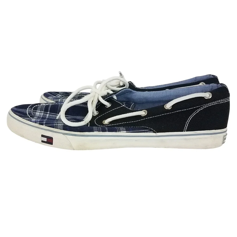 Tommy Hilfiger TMFred Boat Shoes Mens 11.5 Blue‎ Canvas Chekkers Lace Up SH168