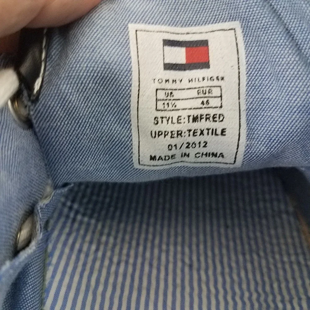 Tommy Hilfiger TMFred Boat Shoes Mens 11.5 Blue‎ Canvas Chekkers Lace Up SH168