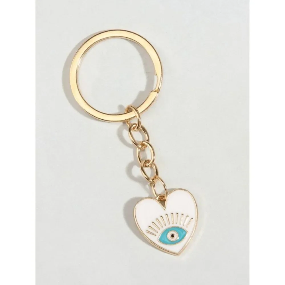 White Evil Eye Heart Keychain