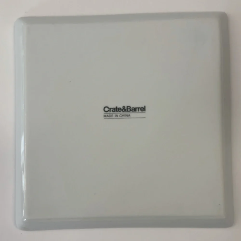 Crate & Barrel Skating Reindeer Square Ceramic Dish Christmas 6” x 6”
