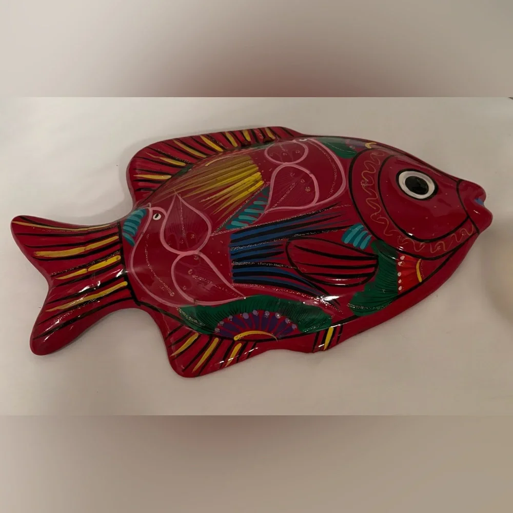 Vintage Talavera Mexican Red Clay Pottery Hand Painted Wall Décor