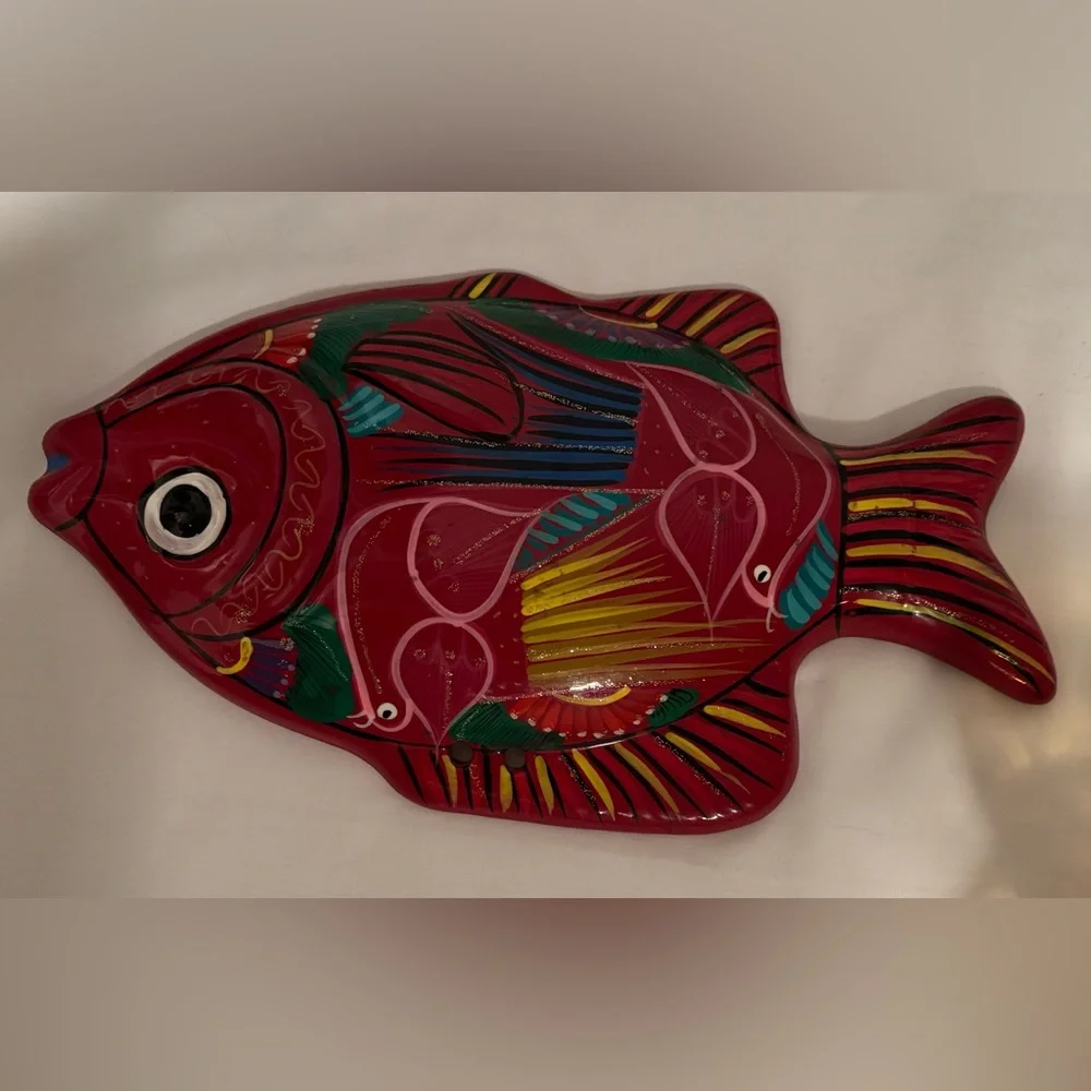 Vintage Talavera Mexican Red Clay Pottery Hand Painted Wall Décor
