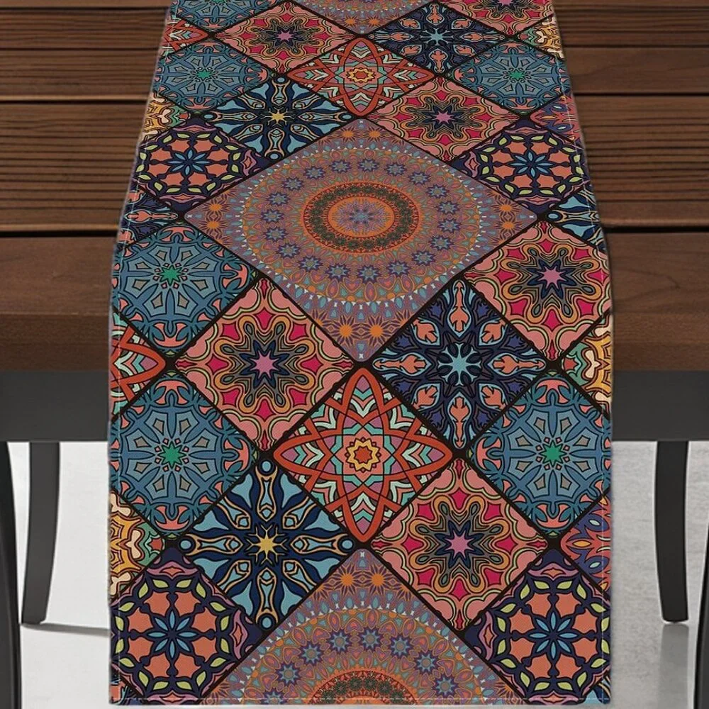 Boho Table Runner Bohemian Farmhouse Cottage Decor Dining Decorative Cloth 13x72